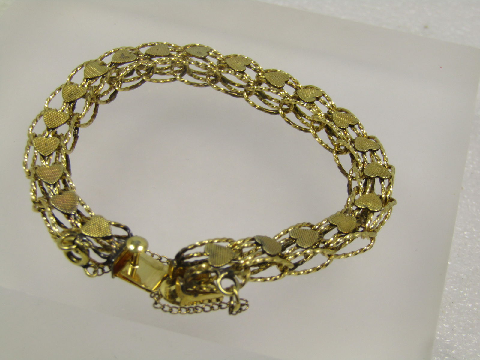 Vintage 12kt G.F. Heart Link Bracelet, 7.5", 8mm wide, 1960's-1970's - 2