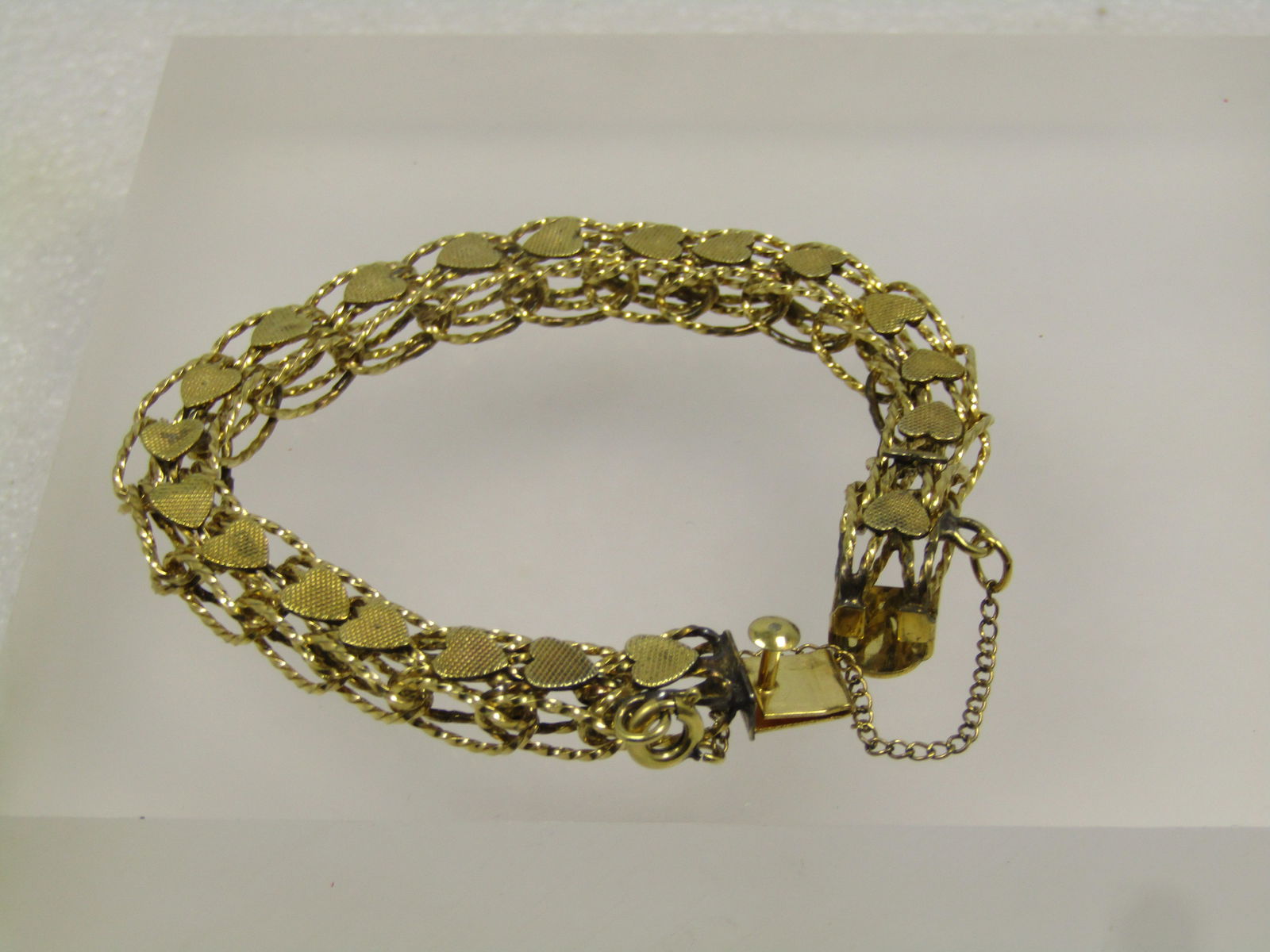 Vintage 12kt G.F. Heart Link Bracelet, 7.5", 8mm wide, 1960's-1970's - 3