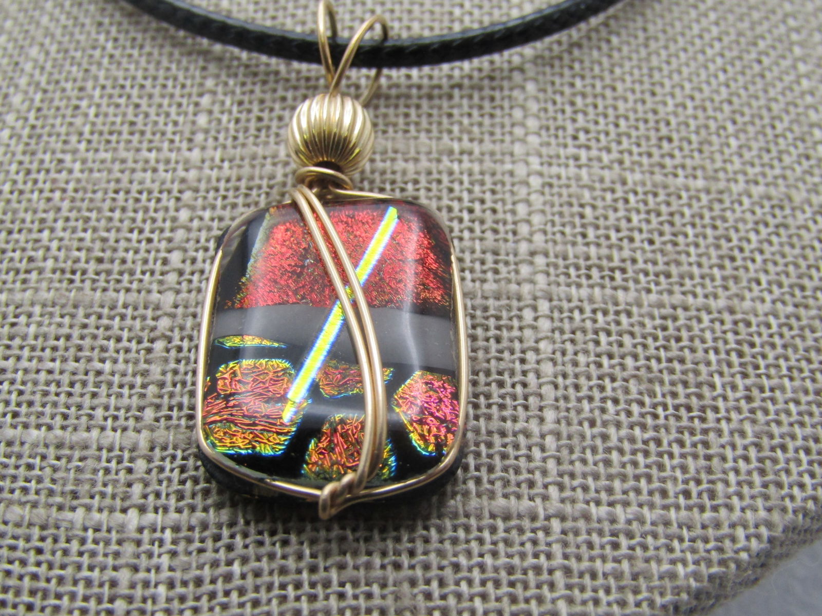 10kt G.F. Black Dichroic Multi-Color Glass Necklace and Earrings Set, Pierced, 24-26". " - 4