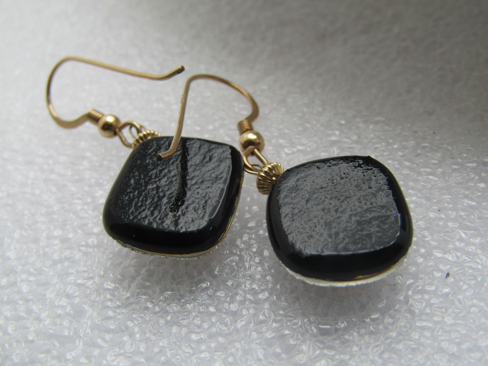 10kt G.F. Black Dichroic Multi-Color Glass Necklace and Earrings Set, Pierced, 24-26". " - 6