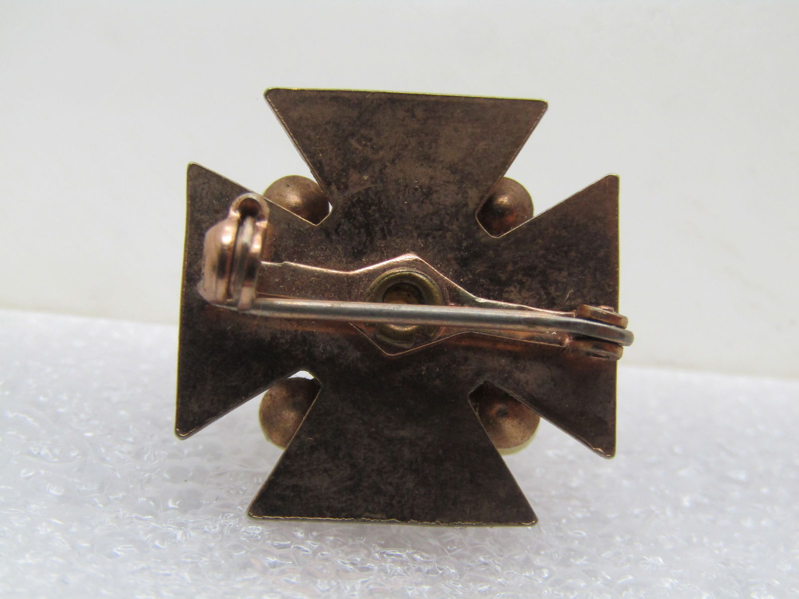 Vintage Faux Pearl & Rhinestone Maltese Cross Brooch, 10kt G.F., 1950's-1960's - 4