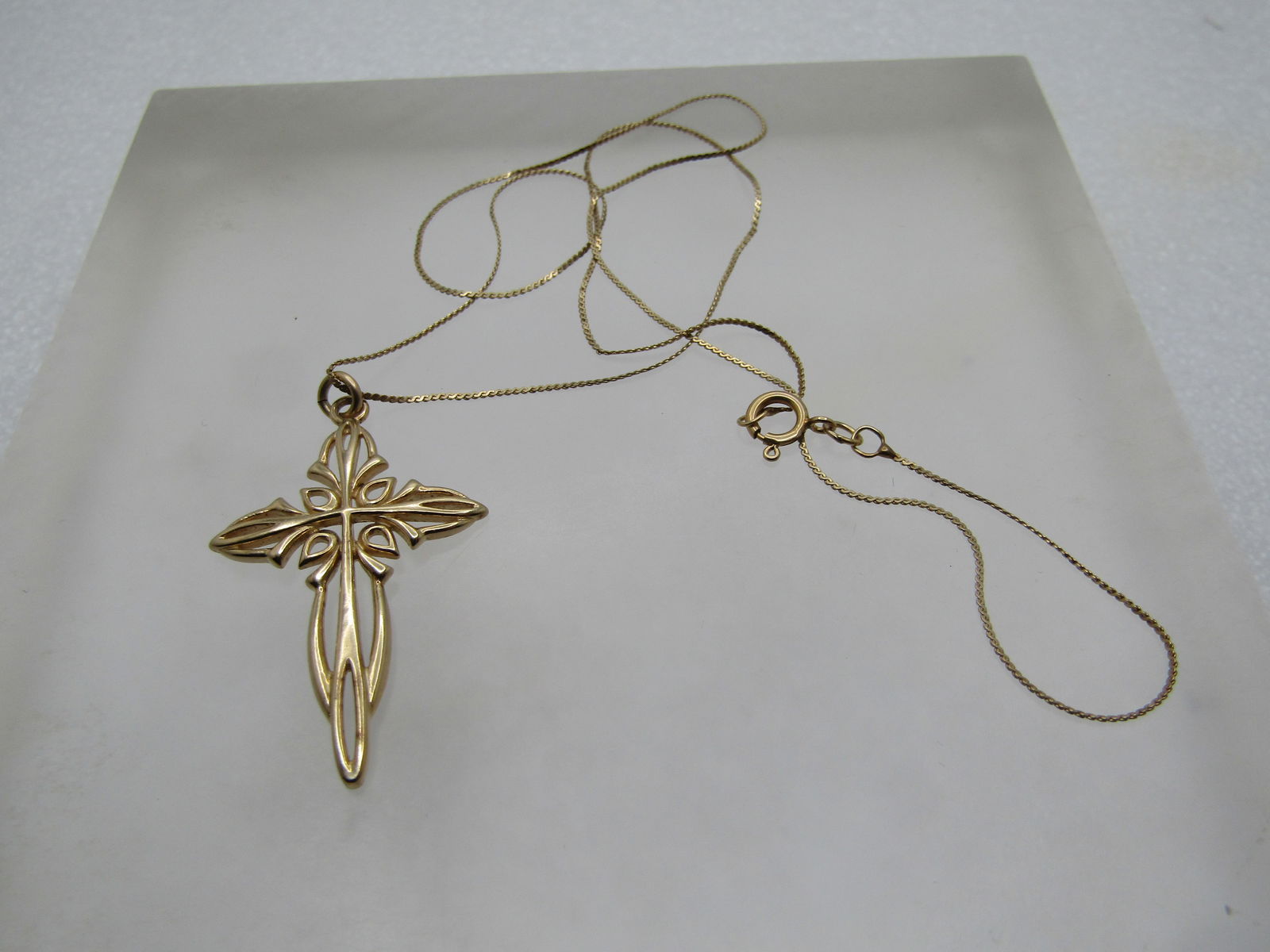 Vintage Sterling Vermeil Cross with 14kt GF Chain Necklace, Signed, 1970's-1980's - 6