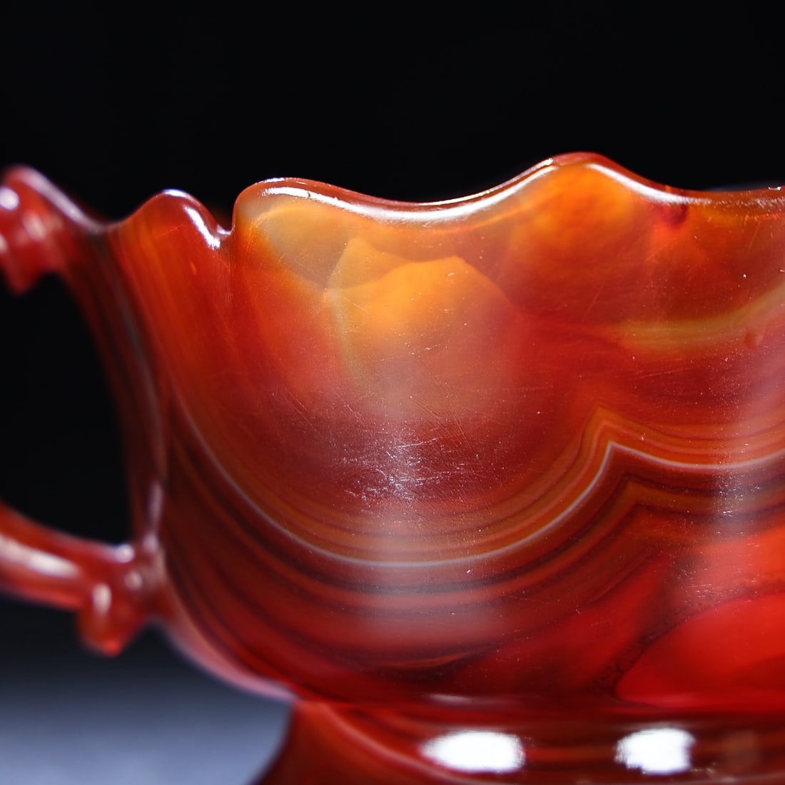 Chinese Red Agate Double Ear Wine Cup - 2