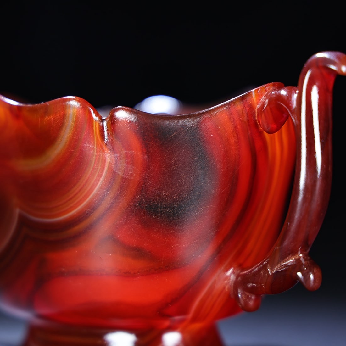 Chinese Red Agate Double Ear Wine Cup - 3