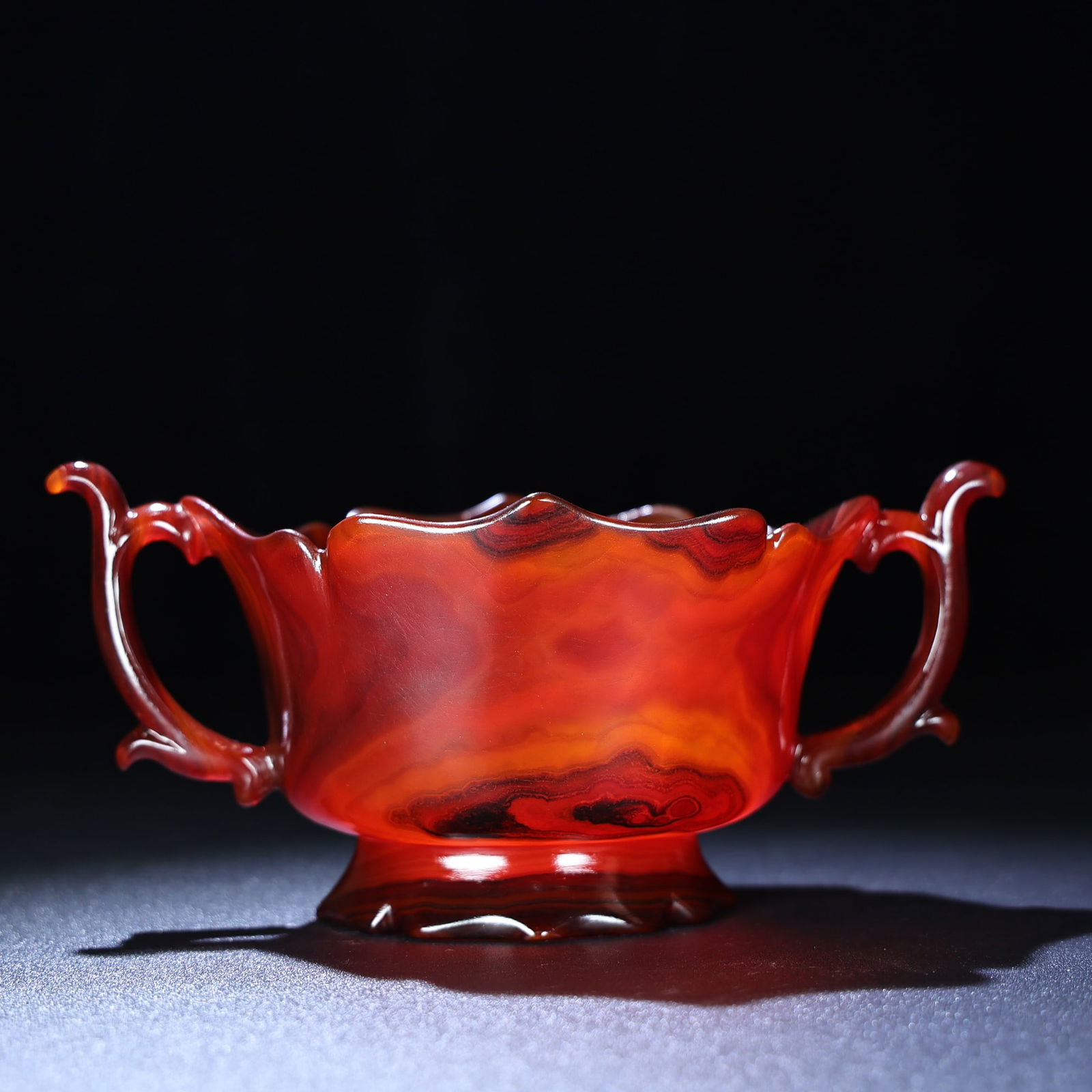 Chinese Red Agate Double Ear Wine Cup - 6