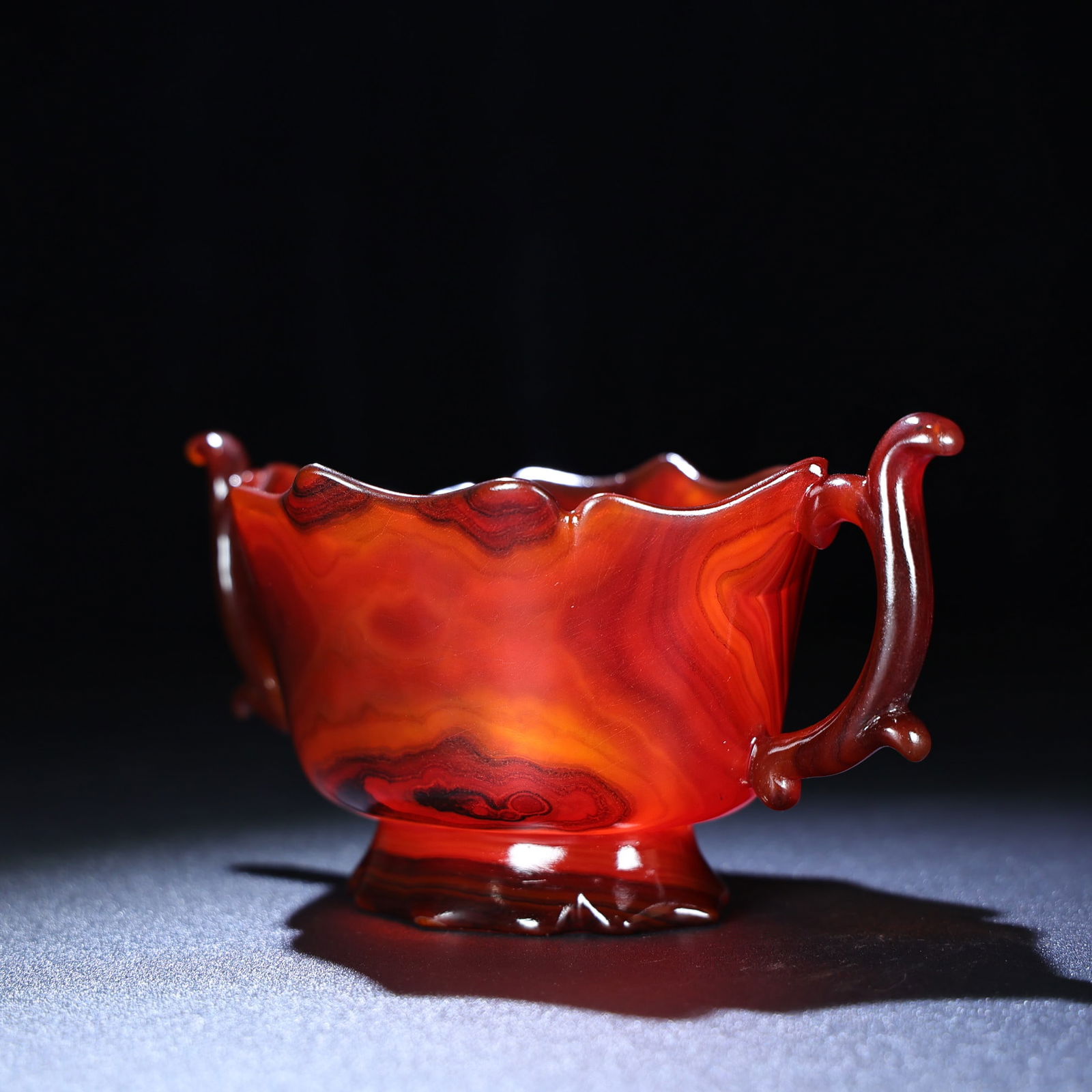 Chinese Red Agate Double Ear Wine Cup - 7