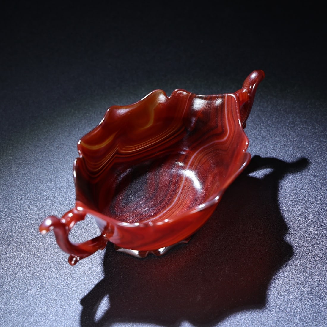 Chinese Red Agate Double Ear Wine Cup - 8