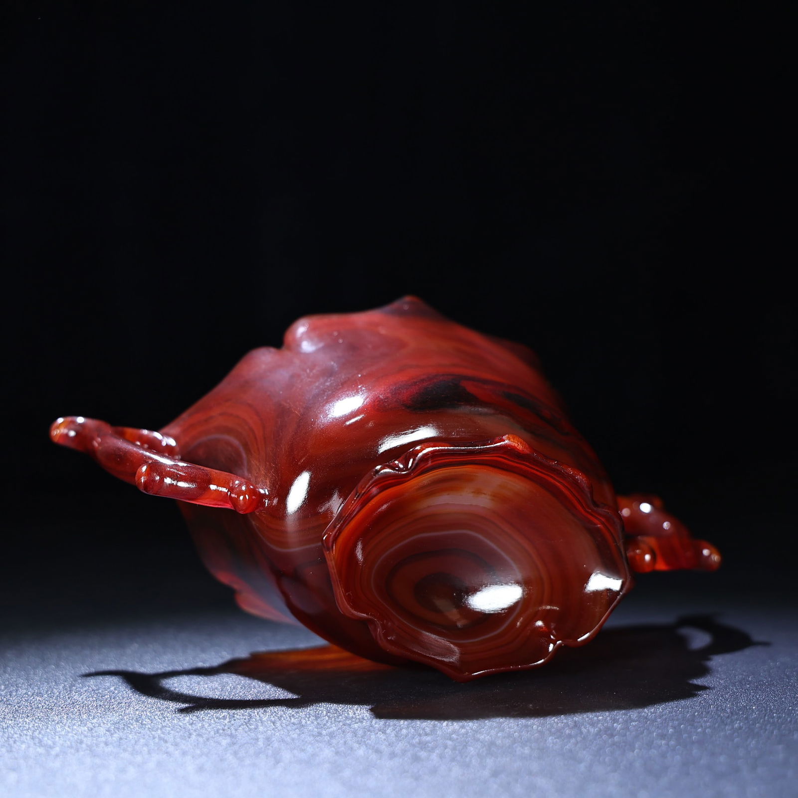 Chinese Red Agate Double Ear Wine Cup - 9