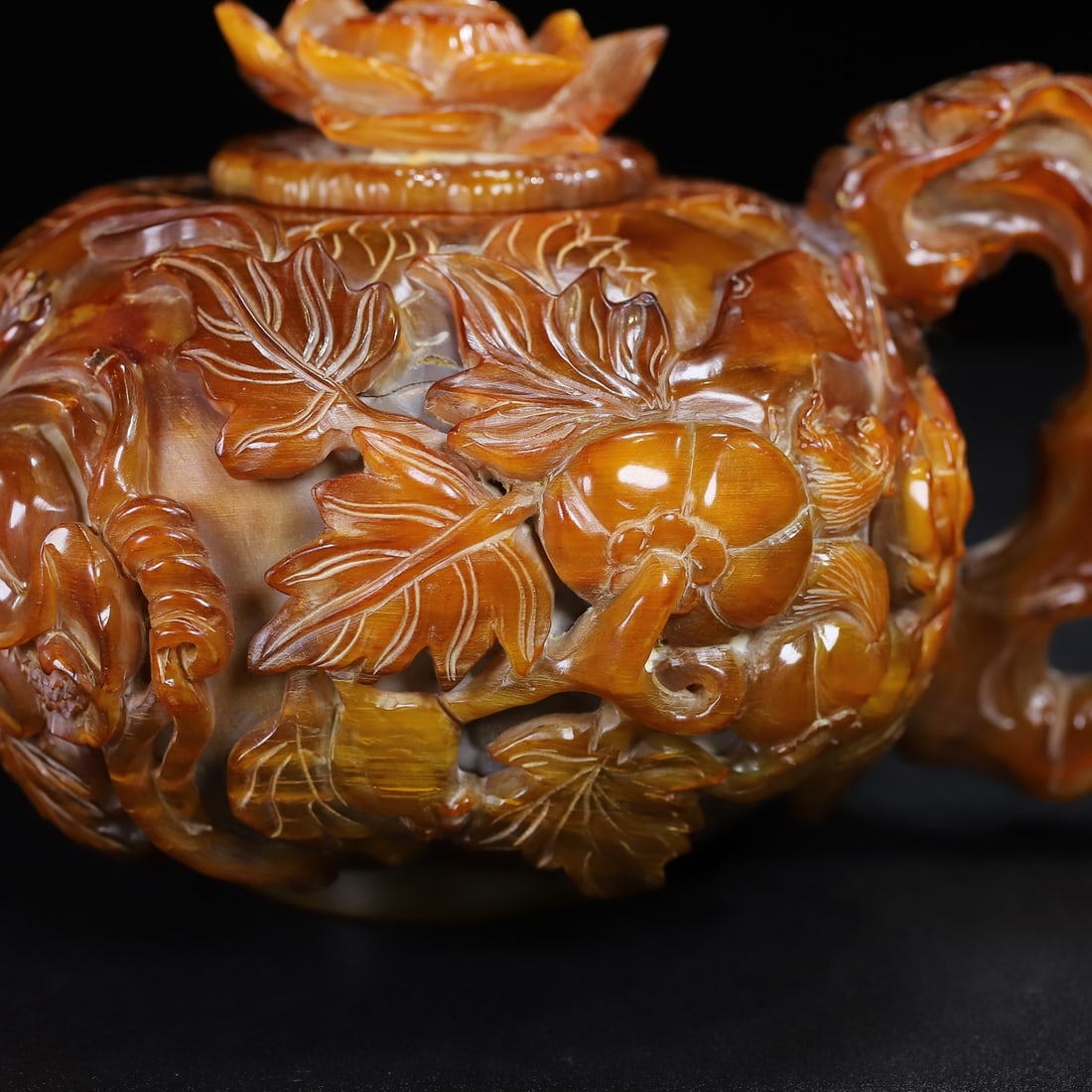 Hand Carved Ox Horn Pumpkin Teapot - 2