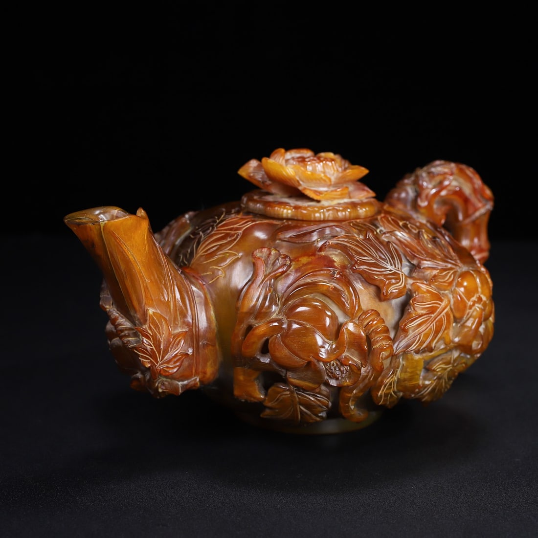 Hand Carved Ox Horn Pumpkin Teapot - 4
