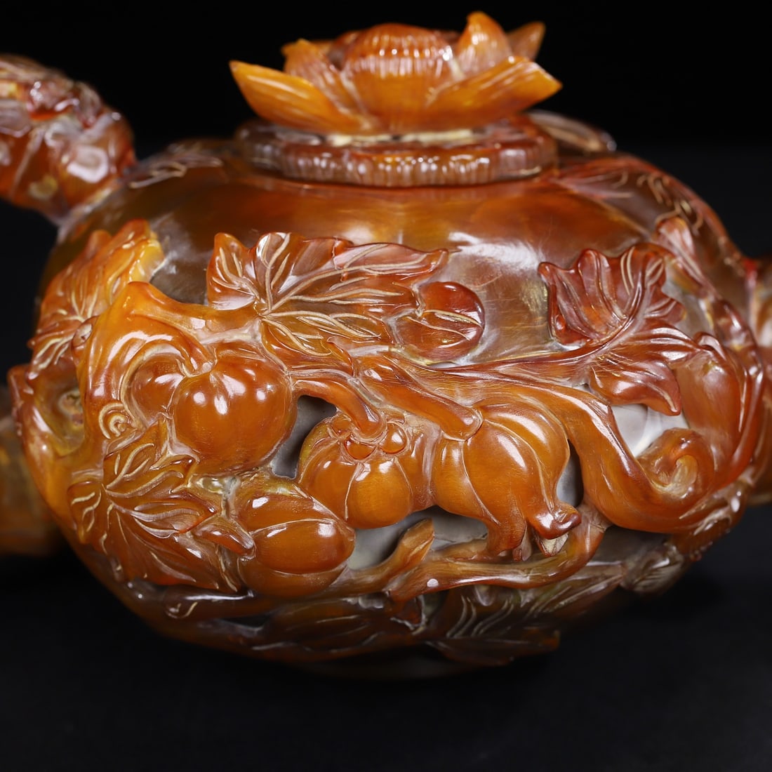 Hand Carved Ox Horn Pumpkin Teapot - 6