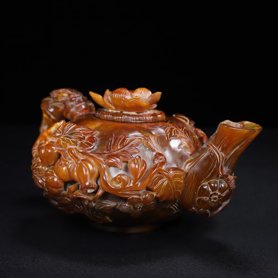 Hand Carved Ox Horn Pumpkin Teapot - 8