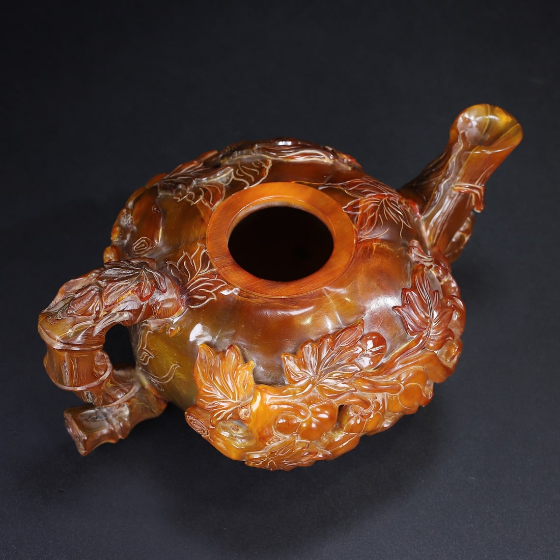 Hand Carved Ox Horn Pumpkin Teapot - 9