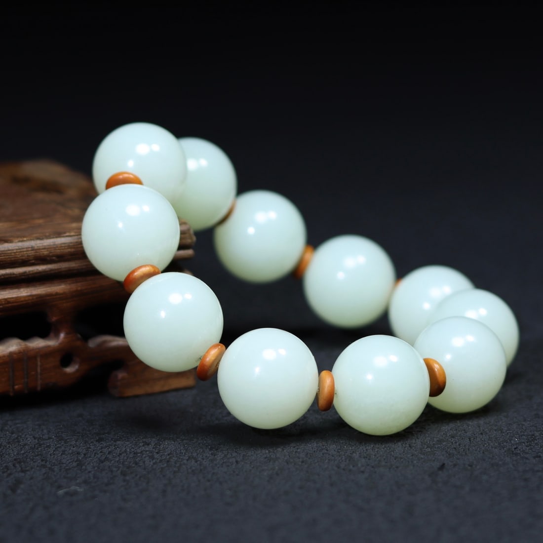 Superb Chinese Hetian Jade Beads Hand Chain - 4