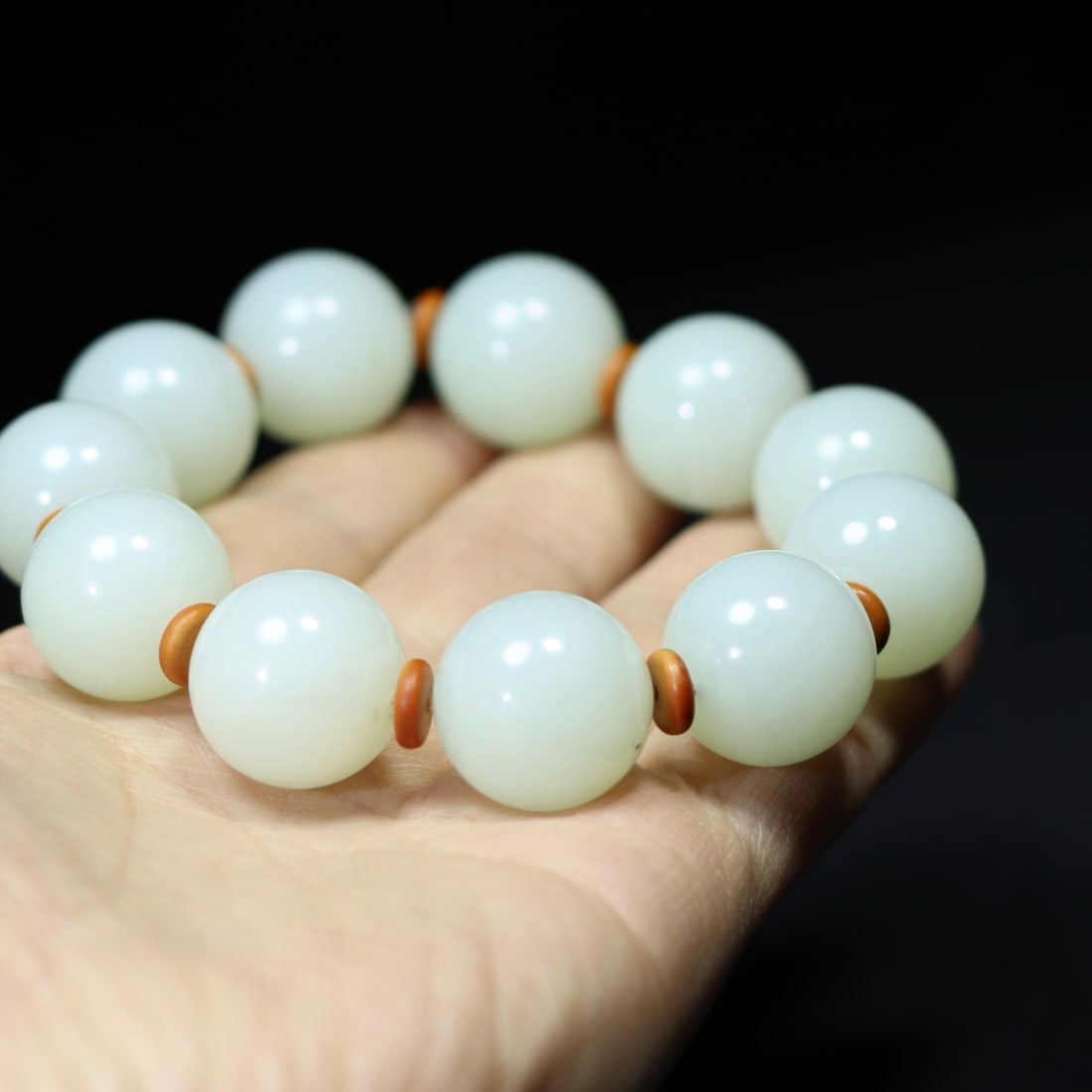 Superb Chinese Hetian Jade Beads Hand Chain - 8