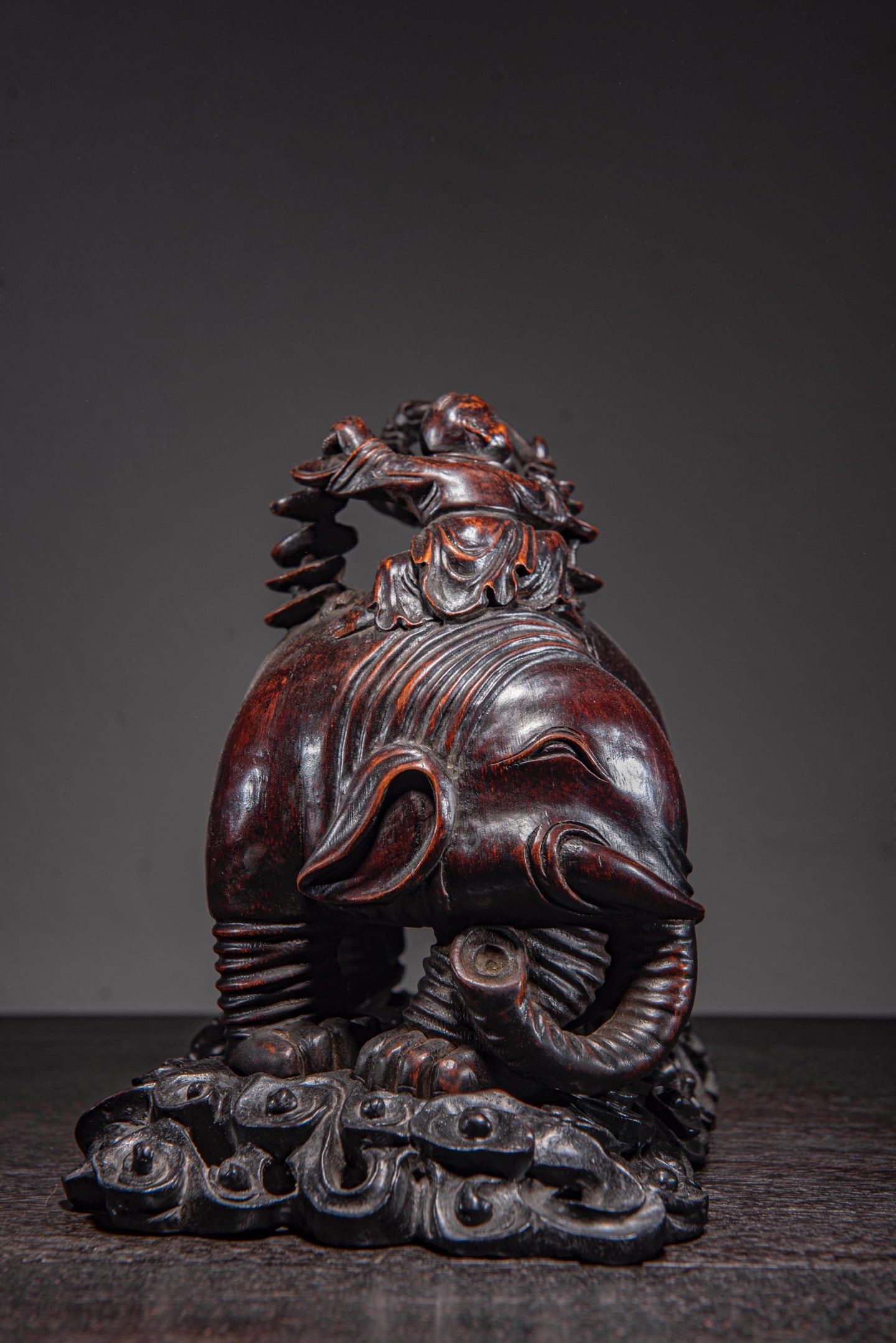 Old Chinese Bamboo Carved Elephant & Kid Statue - 6