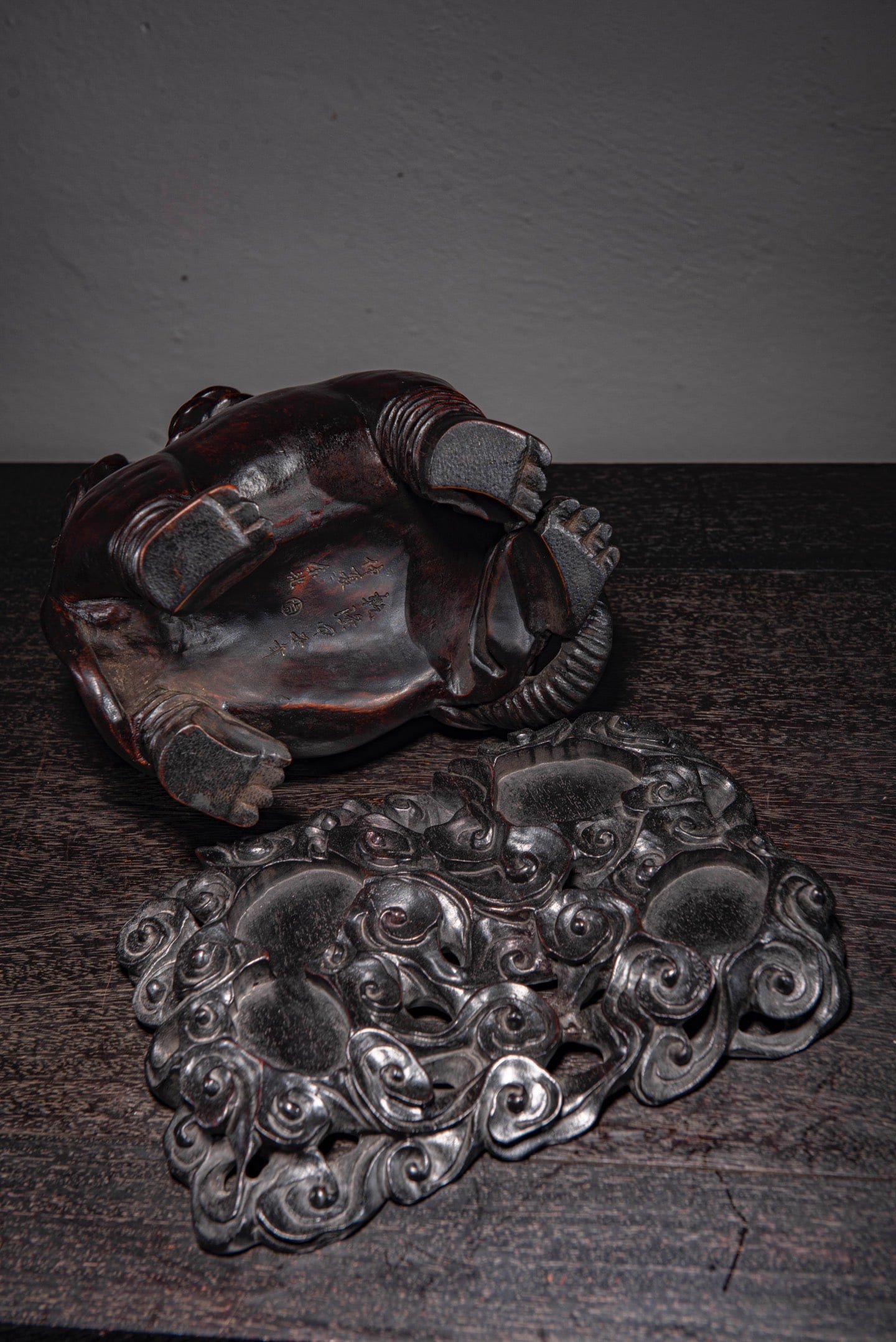 Old Chinese Bamboo Carved Elephant & Kid Statue - 8