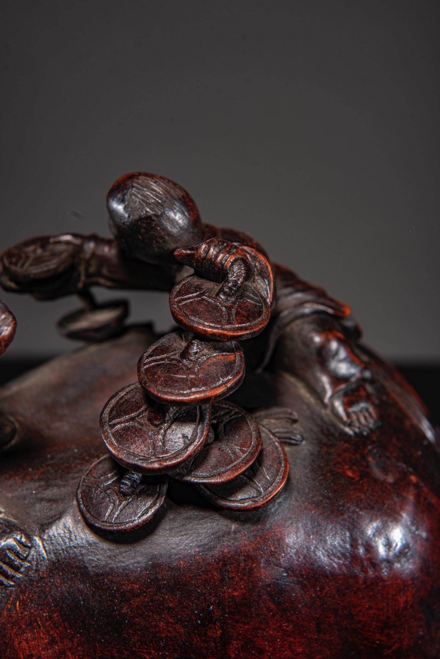 Old Chinese Bamboo Carved Elephant & Kid Statue - 9