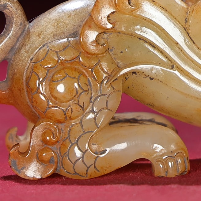 Old Chinese Hetian Jade Dragon Statue - 2