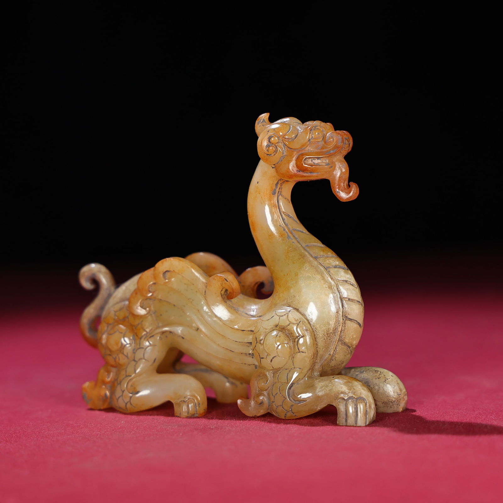 Old Chinese Hetian Jade Dragon Statue - 3