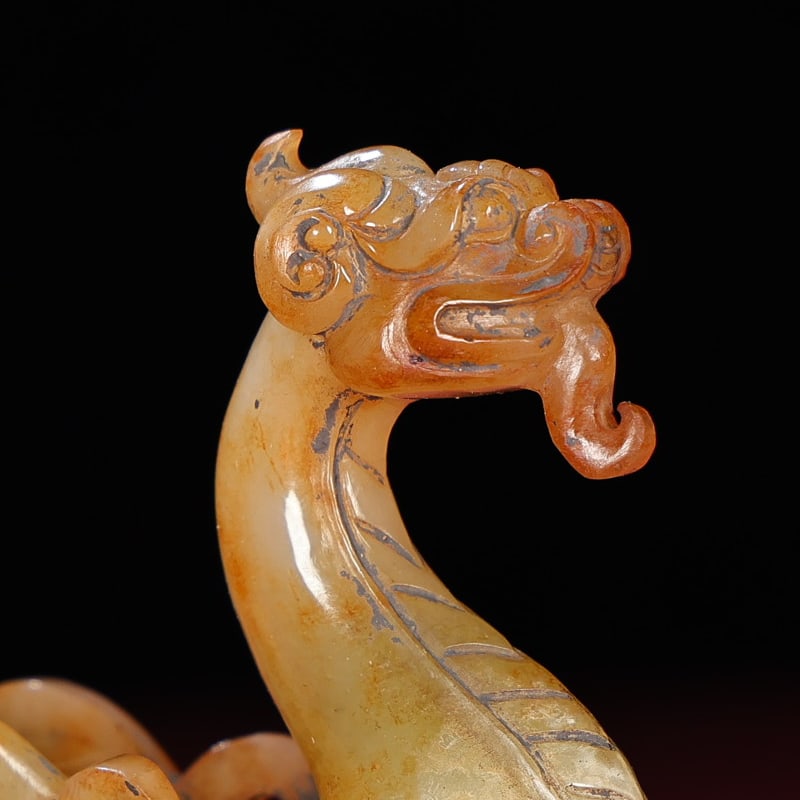 Old Chinese Hetian Jade Dragon Statue - 4