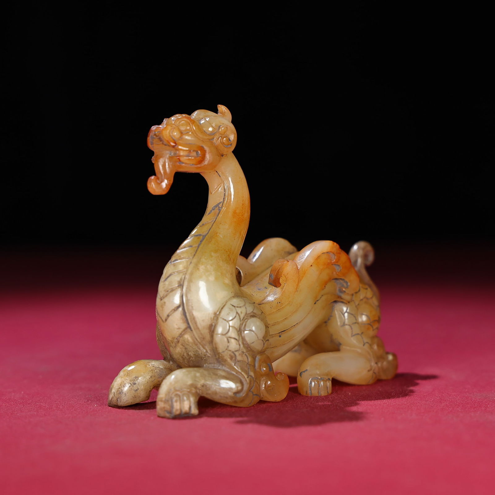Old Chinese Hetian Jade Dragon Statue - 5