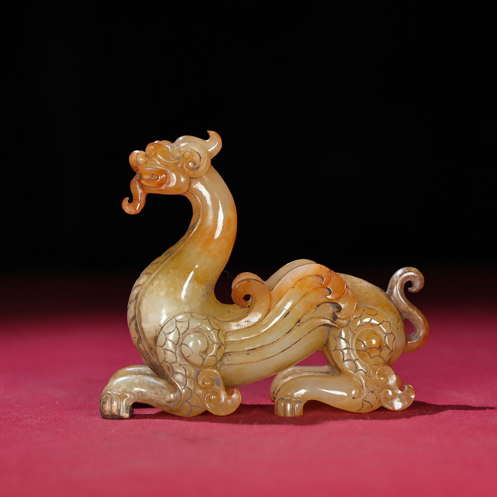Old Chinese Hetian Jade Dragon Statue - 6