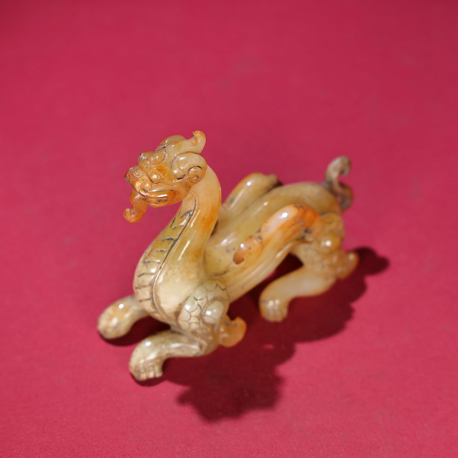 Old Chinese Hetian Jade Dragon Statue - 9