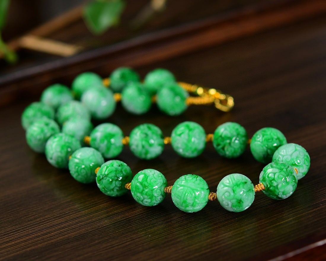 15mm Natural Green Jadeite Beads Necklace with Certificate - 3