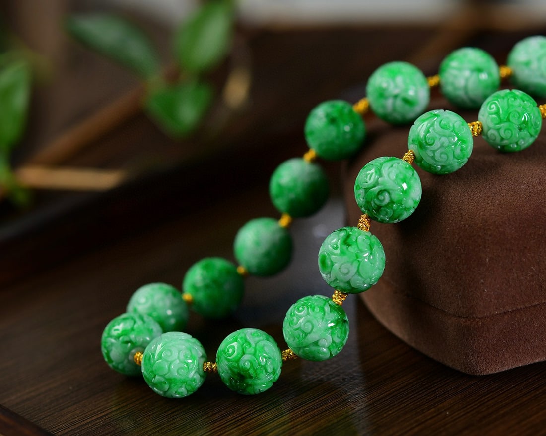15mm Natural Green Jadeite Beads Necklace with Certificate - 6