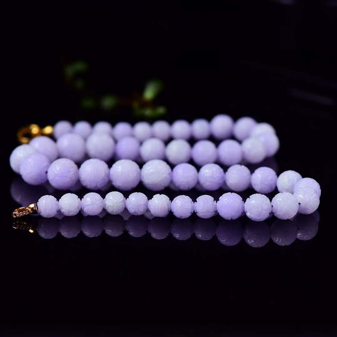 A Set Natural Purple Jadeite Beads Necklace Hand Chain Bracelet - 2