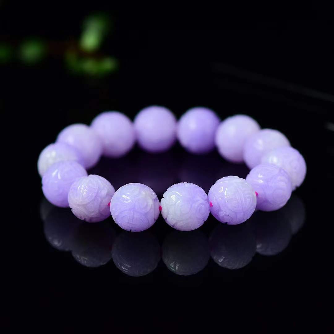 A Set Natural Purple Jadeite Beads Necklace Hand Chain Bracelet - 3