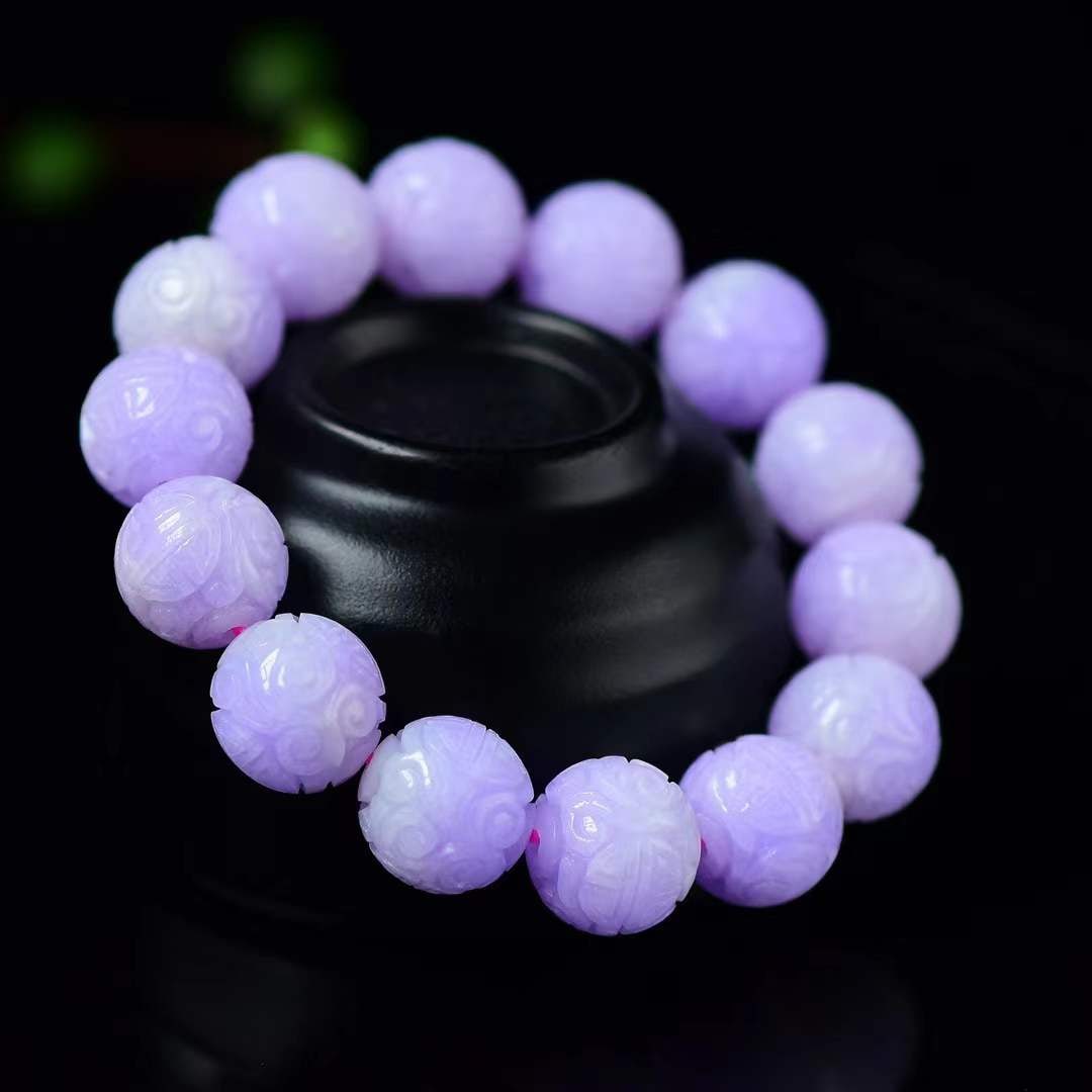 A Set Natural Purple Jadeite Beads Necklace Hand Chain Bracelet - 5