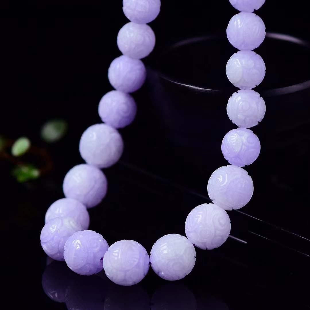 A Set Natural Purple Jadeite Beads Necklace Hand Chain Bracelet - 6