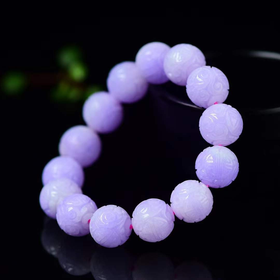 A Set Natural Purple Jadeite Beads Necklace Hand Chain Bracelet - 8