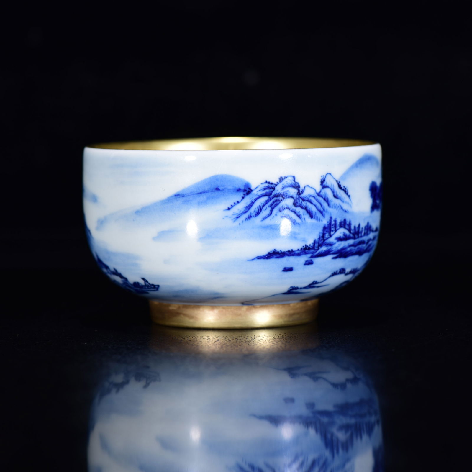Chinese Gilt Gold Blue and White Porcelain Cup - 2
