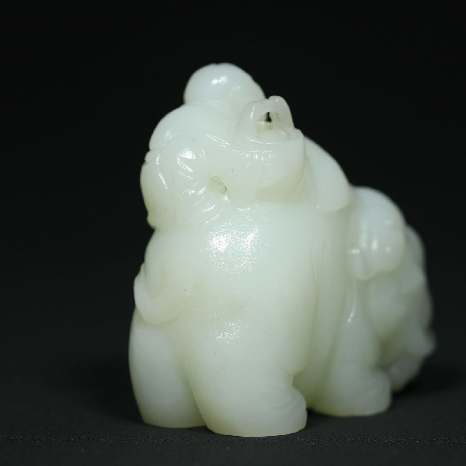 Chinese Hetian Jade Elephant & Kid Statue - 9