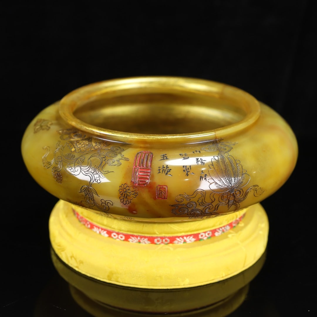 Old Chinese Shoushan Stone Brush Washer Statue w Box (1 of 10)