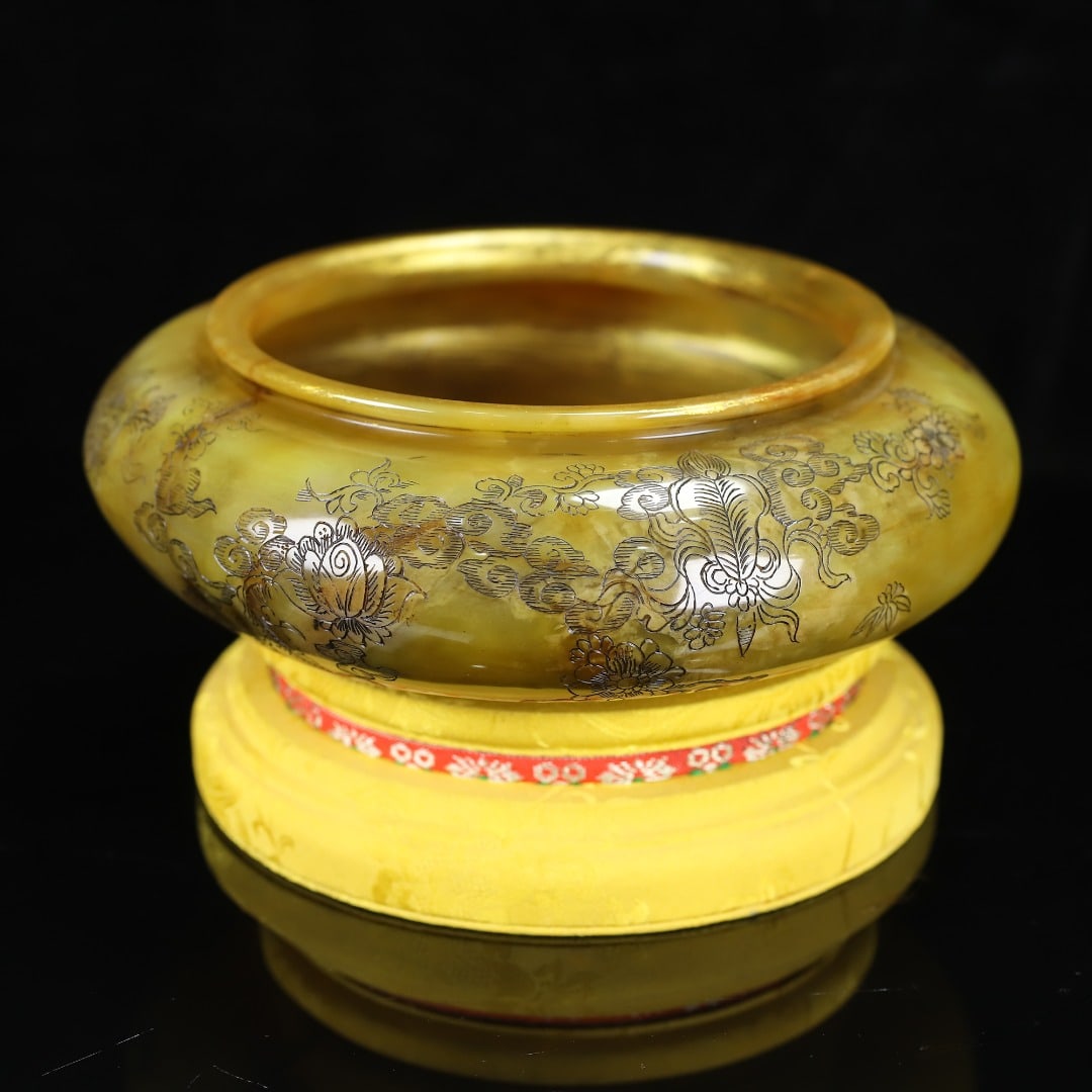 Old Chinese Shoushan Stone Brush Washer Statue w Box - 4