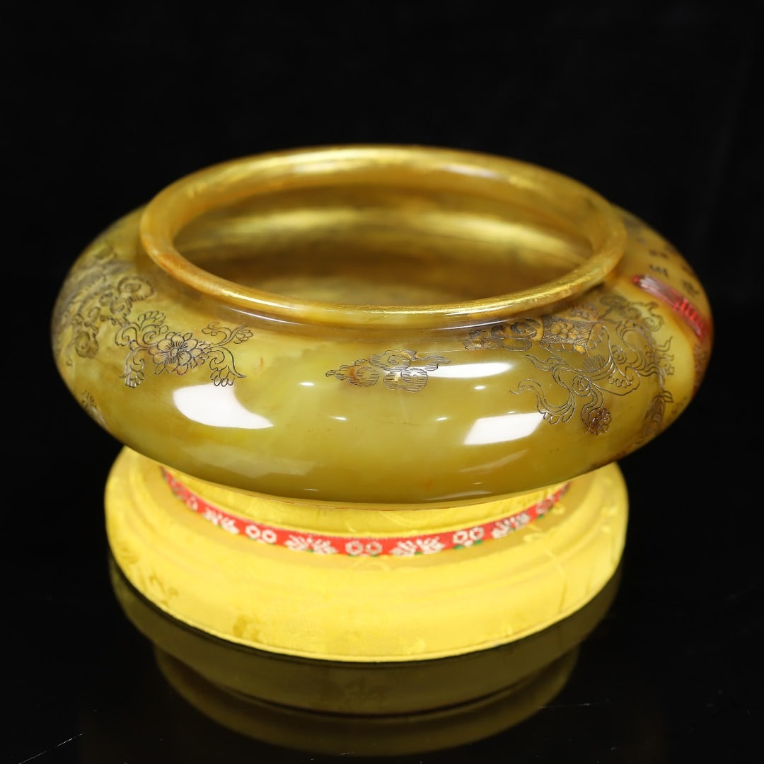 Old Chinese Shoushan Stone Brush Washer Statue w Box - 5