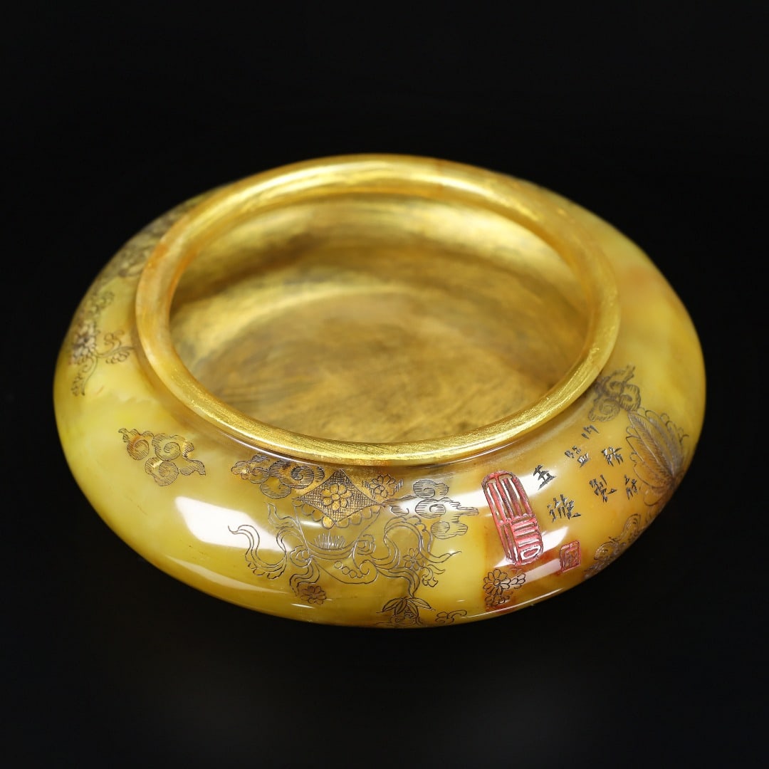 Old Chinese Shoushan Stone Brush Washer Statue w Box - 6