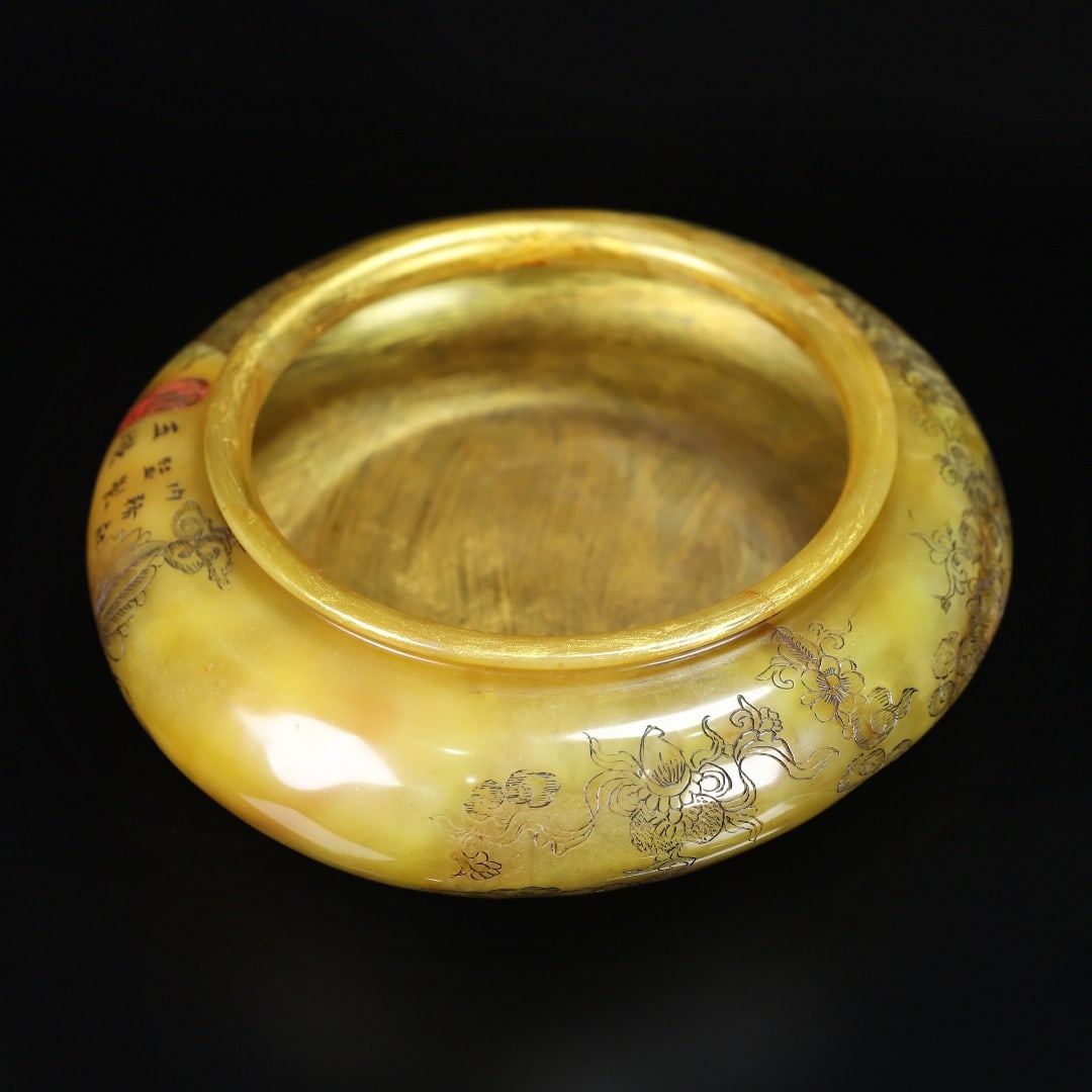 Old Chinese Shoushan Stone Brush Washer Statue w Box - 7