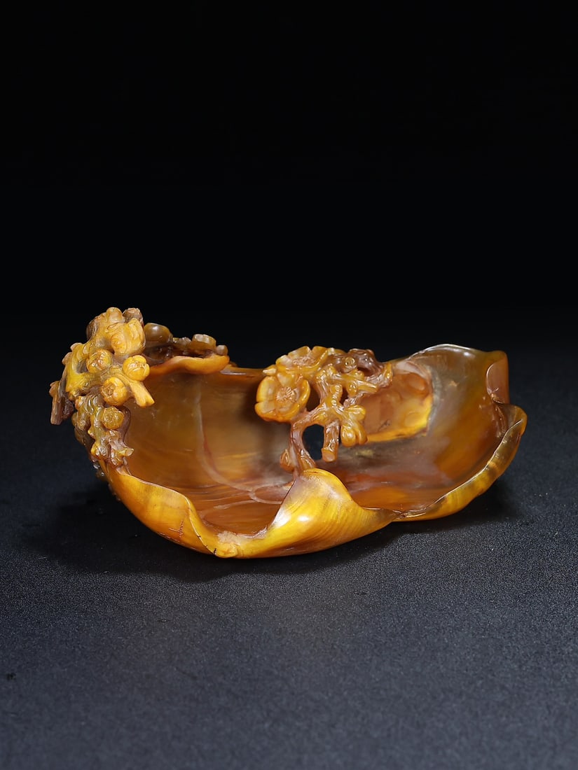 Hand Carved Ox Horn plum blossom Brush Washer - 2