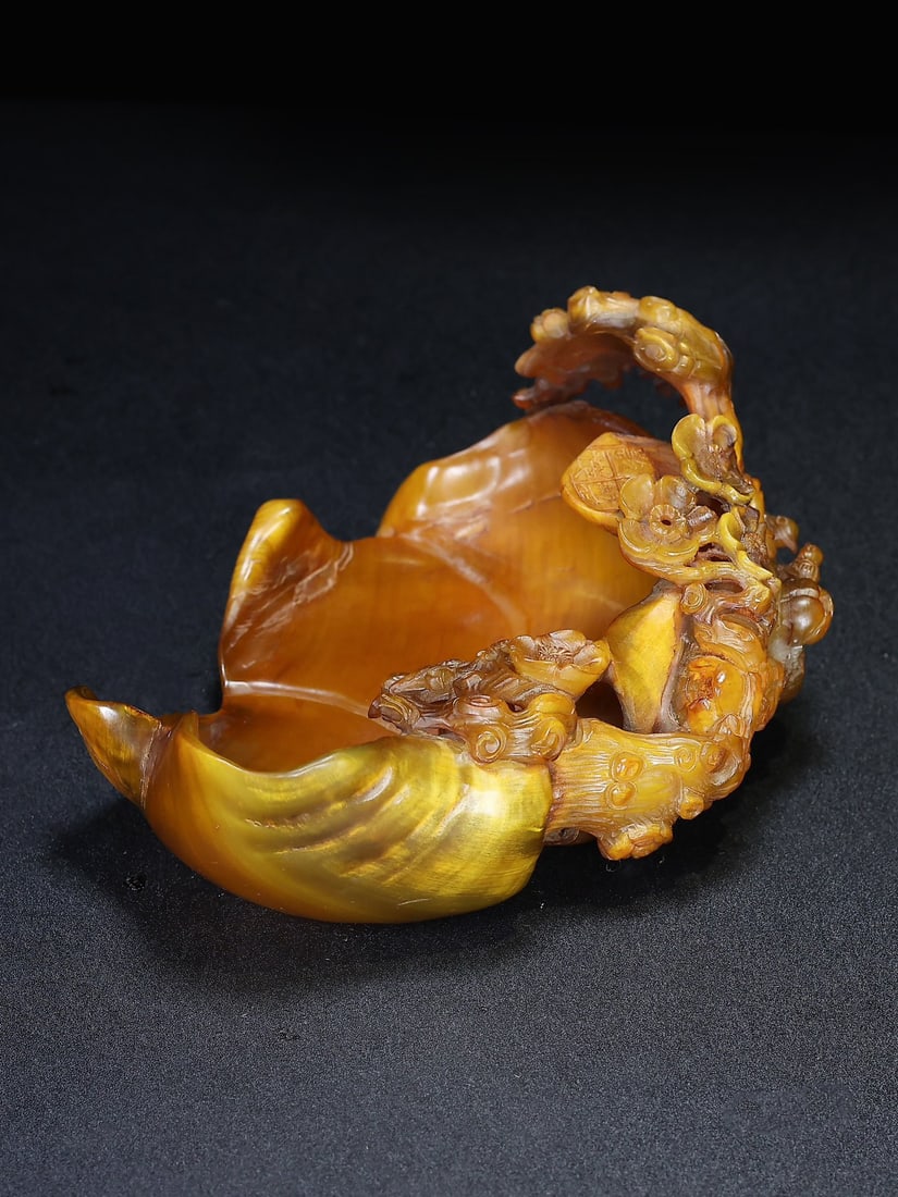 Hand Carved Ox Horn plum blossom Brush Washer - 3