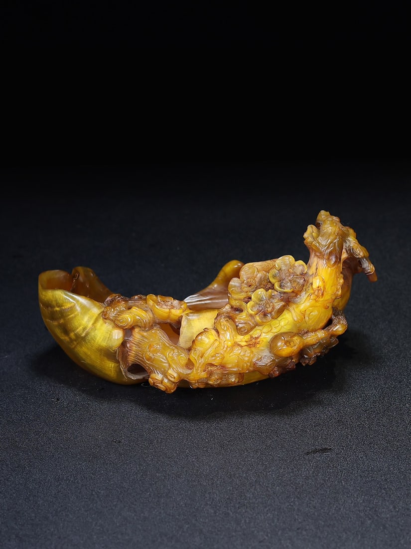 Hand Carved Ox Horn plum blossom Brush Washer - 5