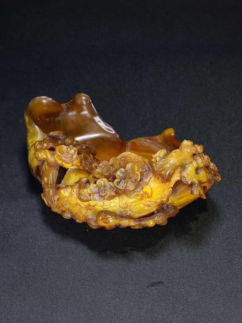 Hand Carved Ox Horn plum blossom Brush Washer - 6