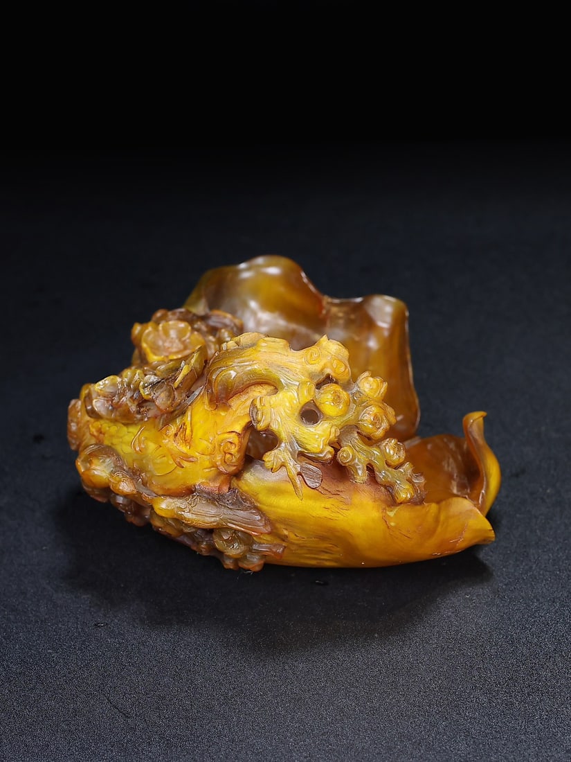 Hand Carved Ox Horn plum blossom Brush Washer - 7