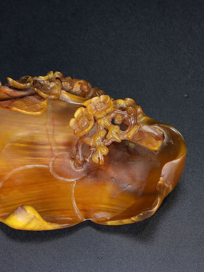 Hand Carved Ox Horn plum blossom Brush Washer - 8