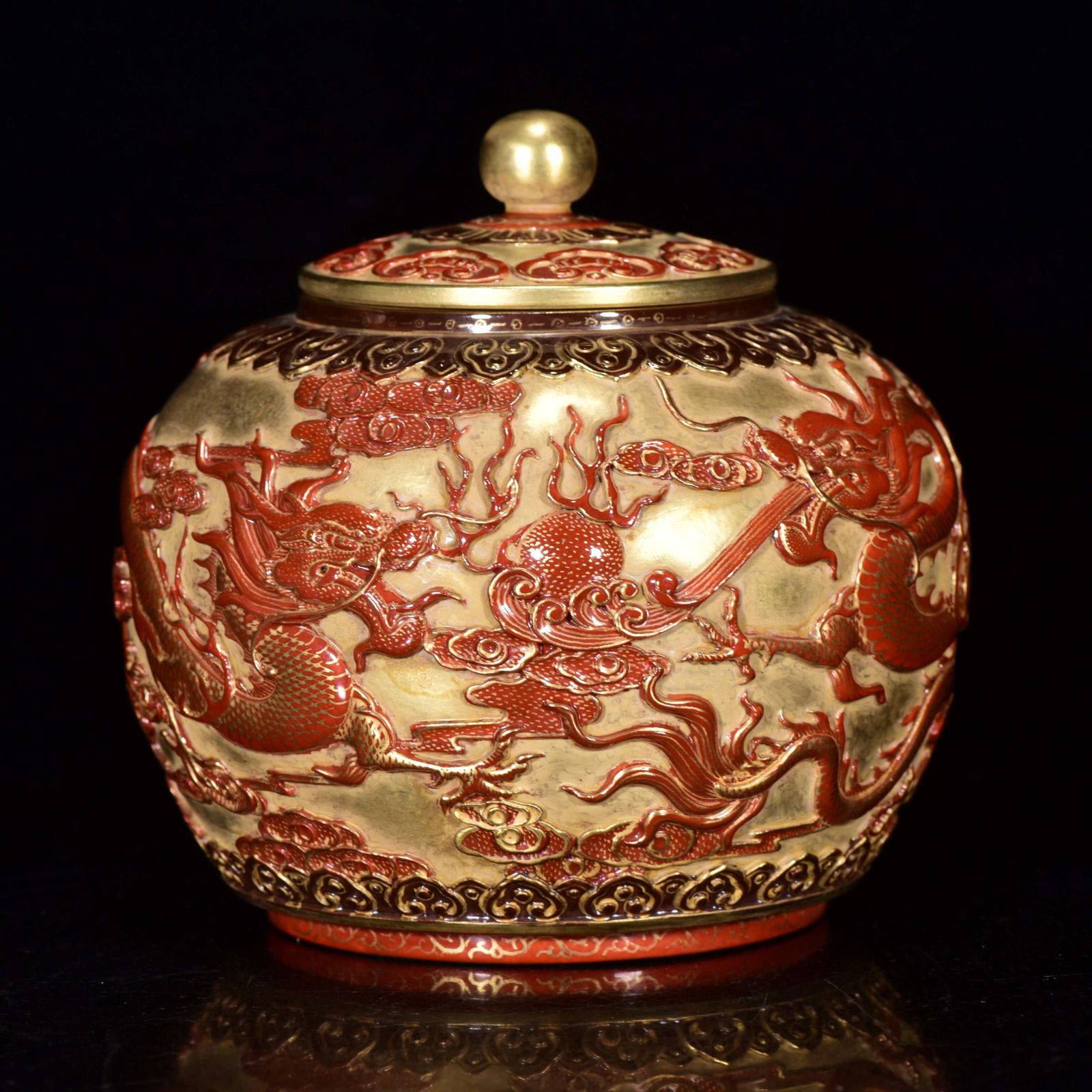 Old Chinese Gilt Gold Iron Red Glaze Dragon Design Porcelain Pot (1 of 9)