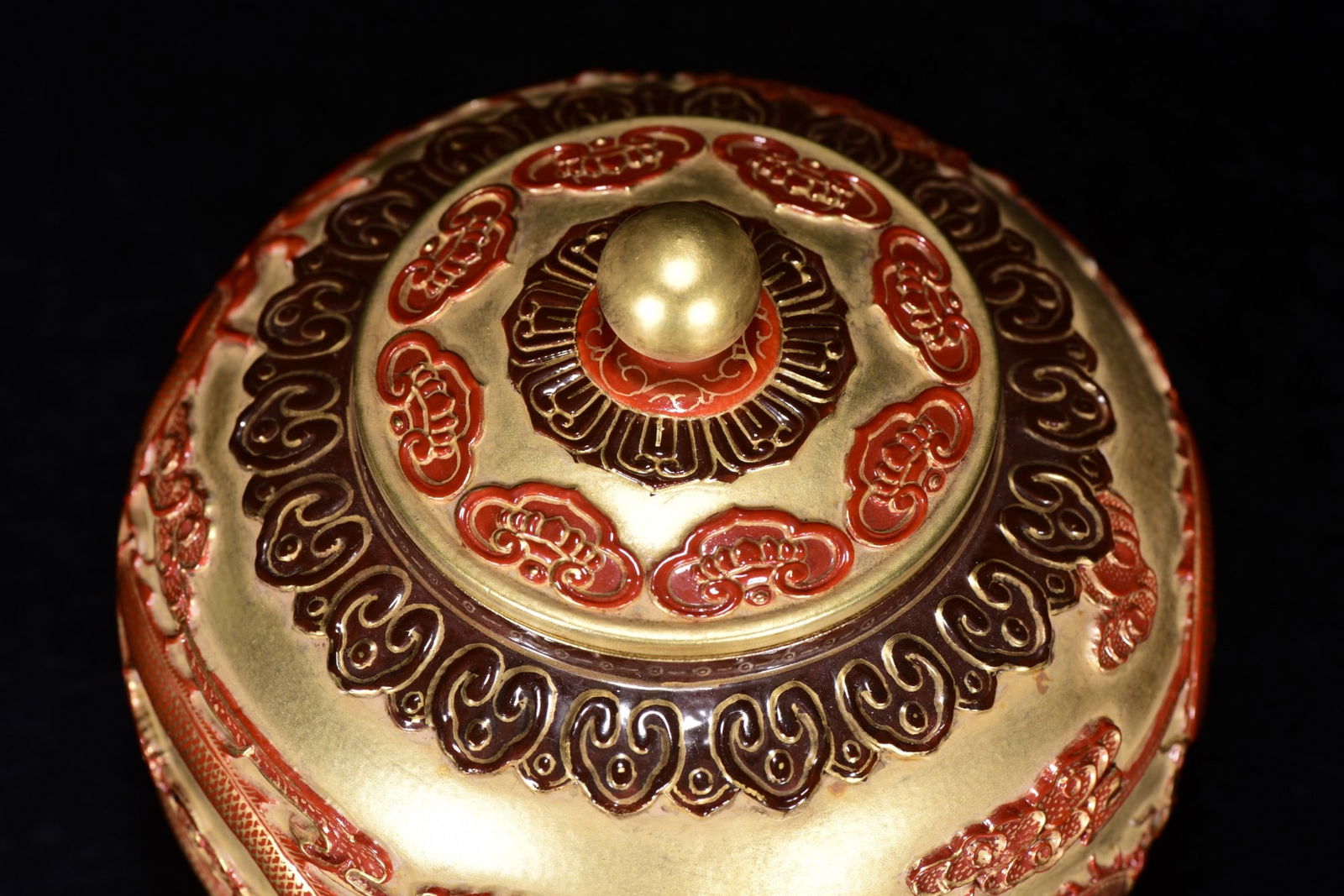 Old Chinese Gilt Gold Iron Red Glaze Dragon Design Porcelain Pot - 5